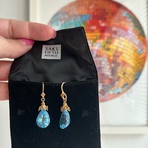 Gold and *aquamarine tears drop earrings